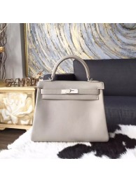 Hermes Kelly 28cm Swift Calfskin Bag Palladium Hardware Handstitched, Pearl Grey CK80 RS21335