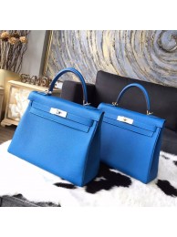 Hermes Kelly 28cm Taurillon Clemence Bag Handstitched Palladium/Gold Hardware, Mykonos 7Q RS02305