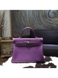 Hermes Kelly 28cm Taurillon Clemence Calfskin Bag Handstitched Palladium Hardware, Ultraviolet 5L RS03250