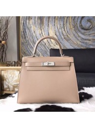 Hermes Kelly 28cm Tedelakt Box Calfskin Bag Palladium Hardware Handstitched, Argile 1F RS18325