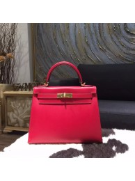 Hermes Kelly 28cm Tedelakt Calfskin Leather Bag Handstitched Gold Hardware, Ruby B5 RS16095