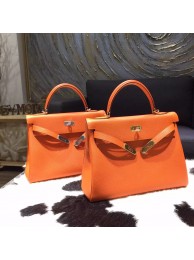 Hermes Kelly 28cm Togo Calfskin Bag Handstitched Gold/Palladium Hardware, Orange CC93 RS16215