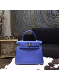 Hermes Kelly 28cm Togo Calfskin Bag Handstitched Palladium Hardware, Blue Electric 7T RS01538