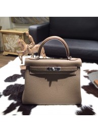 Hermes Kelly 28cm Togo Calfskin Bag Handstitched Palladium Hardware, Etoupe CK18 RS09641