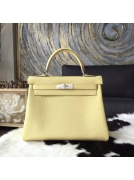 Hermes Kelly 28cm Togo Calfskin Bag Handstitched Palladium Hardware, Jaune Poussin 1Z RS07903