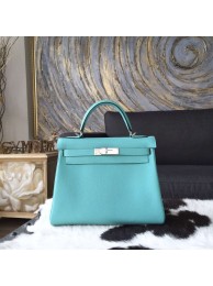 Hermes Kelly 28cm Togo Calfskin Leather Bag Handstitched, Blue Atoll 3P RS10405