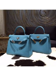 Hermes Kelly 28cm Togo Calfskin Original Leather Bag Handstitched, Blue Turquoise 7B RS03708