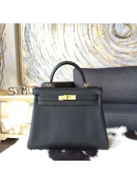 Hermes Kelly 28cm Togo Calfskin Original Leather Bag Handstitched Gold Hardware, Noir RS15809
