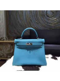 Hermes Kelly 28cm Togo Calfskin Original Leather Bag Handstitched Palladium Hardware, Blue Paradise 7B RS08605