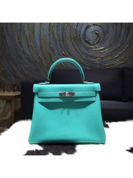 Hermes Kelly 28cm Togo Calfskin Original Leather Bag Handstitched Palladium Hardware, Lagon 7V RS09165