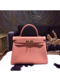 Hermes Kelly 32cm Taurillon Clemence Calfskin Bag Handstitched Gold Hardware, Rose The Laiton/Rose Tea 3L RS02064