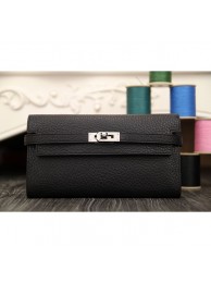 Hermes Kelly Longue Wallet In Black Clemence Leather RS17285