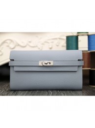 Hermes Kelly Longue Wallet In Blue Lin Epsom Leather RS14480