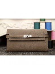 Hermes Kelly Longue Wallet In Etoupe Clemence Leather RS21572