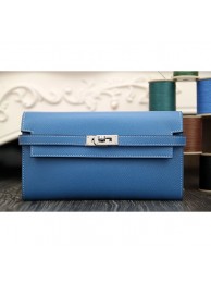 Hermes Kelly Longue Wallet In Jean Blue Epsom Leather RS05556