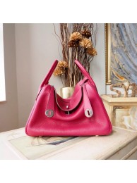 Hermes Lindy 26/30cm Taurillon Clemence Calfskin Bag Handstitched, Ruby B5 RS11628