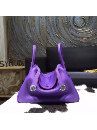 Hermes Lindy 26cm/30cm Taurillon Clemence Bag Hand Stitched Palladium Hardware, Purple Iris 9K RS18411
