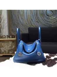 Hermes Lindy 26cm/30cm Taurillon Clemence Calfskin Bag Handstitched, Blue de Galice S7 RS21105