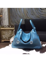 Hermes Lindy 26cm/30cm Taurillon Clemence Calfskin Bag Handstitched, Cobalt 7C RS13547