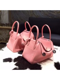 Hermes Lindy 26cm/30cm Taurillon Clemence Calfskin Bag Handstitched Palladium Hardware, Rose Sakura 3Q RS02037