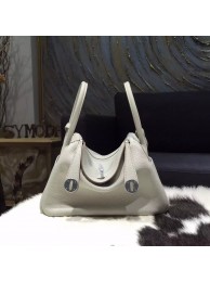Hermes Lindy 26cm/30cm Taurillon Clemence Calfskin Bag Handstitched, Pearl Grey CK80 RS05086
