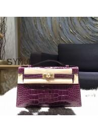 Hermes Mini Kelly Pochette 22cm Alligator Gold Hardware, Cassis N5 RS18833