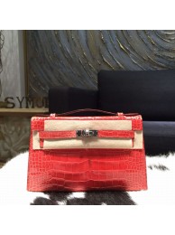 Hermes Mini Kelly Pochette 22cm Alligator Palladium Hardware, Bougainvillier A5 RS18467