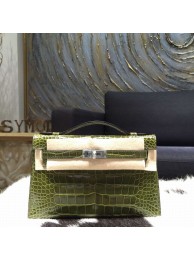 Hermes Mini Kelly Pochette 22cm Alligator Palladium Hardware, Vert Veronese 6H RS10470