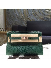 Hermes Mini Kelly Pochette 22cm Lizard Palladium Hardware, Vert Emeraude 6Q RS13376