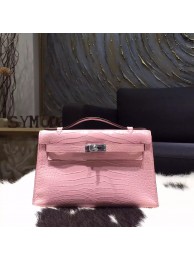 Hermes Mini Kelly Pochette 22cm Matte Alligator Crocodile Skin Palladium Hardware Handstitched, Pink 5P RS02809