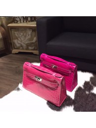 Hermes Mini Kelly Pochette 22cm Shiny Alligator Palladium Hardware Handstitched, Fuschia Pink J5 RS16373