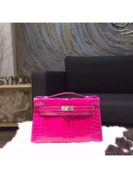 Hermes Mini Kelly Pochette 22cm Shiny Alligator Palladium Hardware Handstitched, Rose Sheherazade J5 RS08489