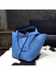 Hermes Picotin 18cm/22cm Lock Bag Taurillon Clemence Calfskin Palladium Hardware Handstitched, Blue Paradise 2T RS14220