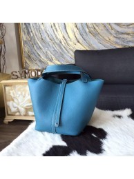 Hermes Picotin Lock Bag 18cm/22cm Taurillon Clemence Palladium Hardware Hand Stitched, Blue Jean CK75 RS15342