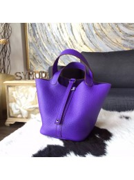 Hermes Picotin Lock Bag 18cm/22cm Taurillon Clemence Palladium Hardware Hand Stitched, Iris 9K RS09244