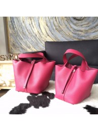 Hermes Picotin Lock Bag 18cm/22cm Taurillon Clemence Palladium Hardware Hand Stitched, Ruby B5 RS04773