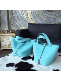 Hermes Picotin Lock Bag 18cm/22cm Taurillon Clemence Palladium Hardware Handstitched, Blue Atoll 3P RS03214