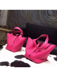 Hermes Picotin Lock Bag 18cm/22cm Taurillon Clemence Palladium Hardware Handstitched, Fuschia Pink 5J RS14342