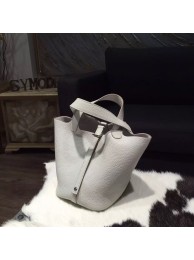 Hermes Picotin Lock Bag 18cm/22cm Taurillon Clemence Palladium Hardware Handstitched, Pearl Grey CK80 RS15616