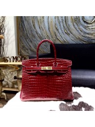Hermes Shiny Alligator Crocodile Birkin 30cm Gold Hardware Handstitched, Bordeaux CK57 RS09983