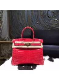 Hermes Shiny Alligator Crocodile Birkin 30cm Gold Hardware Handstitched, Bougainvillier A5 RS17006