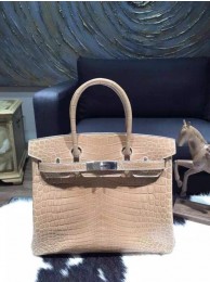 Hermes Shiny Alligator Crocodile Birkin 30cm Palladium Hardware Handstitched, Beige CK14 1C RS14352
