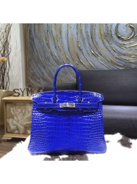 Hermes Shiny Alligator Crocodile Birkin 30cm Palladium Hardware Handstitched, Electric Blue 7T RS04484