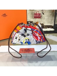 Hermes Silk Fourbi Carre en Cravates GM Bag Insert with Etoupe Leather Fall/Winter 2016 Collection, White Multicolor RS19512