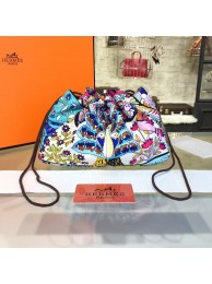 Hermes Silk Fourbi Carre en Cravates GM Bag Insert with Rose Tyrien Leather Fall/Winter 2016 Collection, Pink/Blue Multicolor RS18465