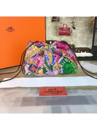 Hermes Silk Fourbi Carre en Cravates GM Bag Insert with Rose Tyrien Leather Fall/Winter 2016 Collection, Pink/Green Multicolor RS07012