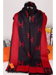 Hermes Wool Scarf Black Red RS00264