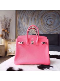 High Quality Fake Hermes Birkin 25cm Epsom Calfskin Bag Handstitched Palladium Hardware, Rose Azalee 8W RS20668