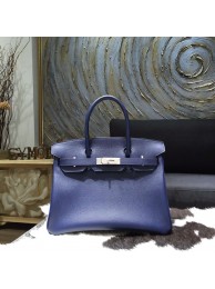 High Quality Fake Hermes Birkin 30cm Epsom Calfskin Bag Handstitched Palladium Hardware, Blue Saphir CK73 RS20083