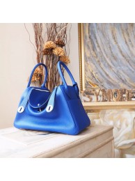 High Quality Hermes Lindy 26/30cm Taurillon Clemence Calfskin Bag Handstitched, Blue Electric 7T RS10778
